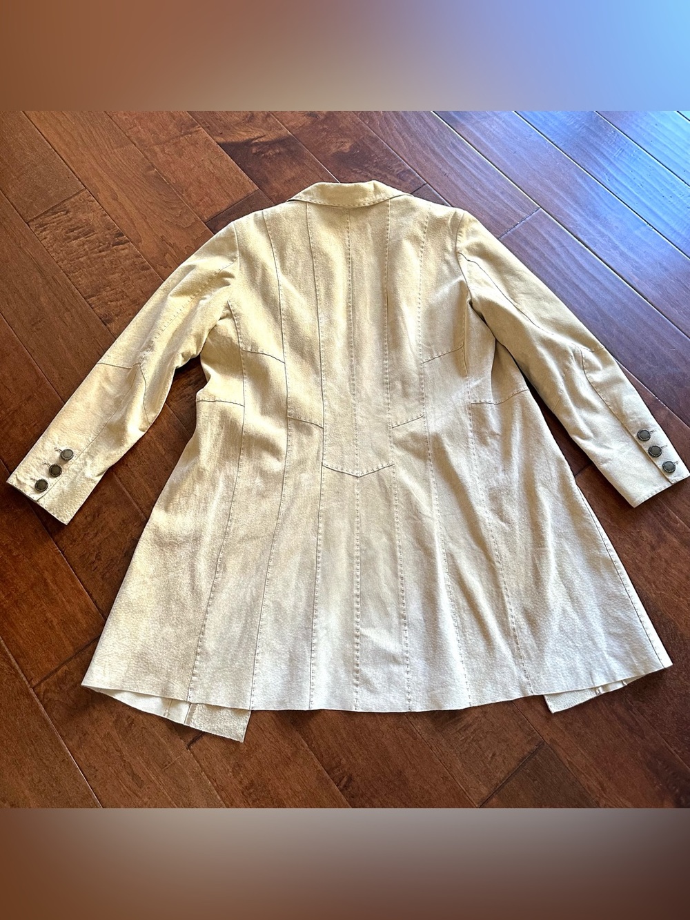 Coldwater Creek Genuine Leather Suede Coat Petite Medium Beige Lined Jacket PM - Picture 4 of 9